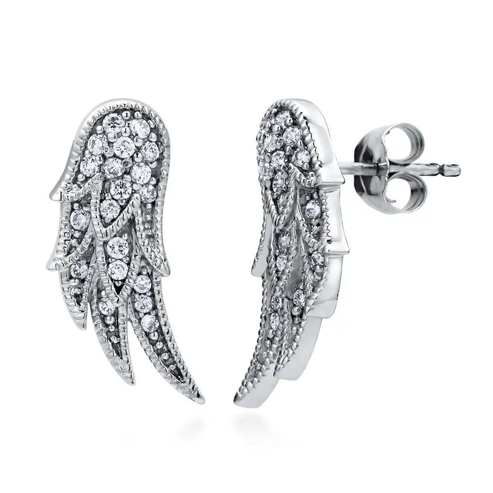 BERRICLE Sterling Silver Angel Wings Stud Earrings for Women, Cubic Zirconia CZ