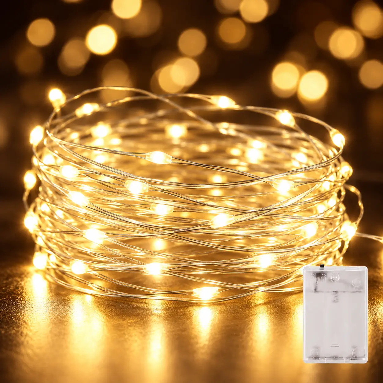 33ft 100 LED Fairy String Lights Warm White Silver Wire Battery Operated Twinkle Lights for Bedroom Patio Garden Wedding Party Christmas Holiday Home Decor Battery Box Powered Flashing and Steady On DIY Centerpiece Garland Indoor Outdoor Single Pack