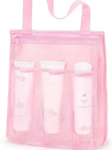 Mesh Shower Caddy Portable, Gym Travel Camp Dorm Room Essentials for Women and College Girl, Pink Bathroom Shower Bag