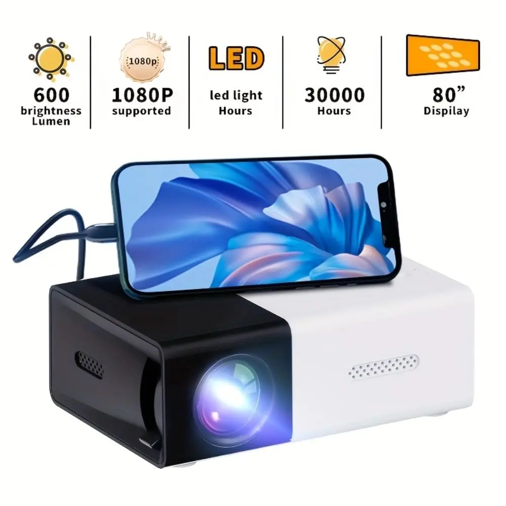 Mini Upgraded Projector, Bright 3000+ Lumen HD Mini Projector – Portable, 3D-Ready, Multi-Device Compatible, Portable Outdoor Movie Projector, Mini Projector for Home Bedroom