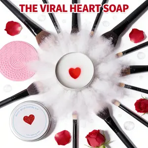 Solid Makeup Brush Cleaner & Dryer Set, Gentle Conditioner Shampoo Bar, Silicone Scrubber Mat, Jojoba Oil, Natural Bristles, Portable Metal Case