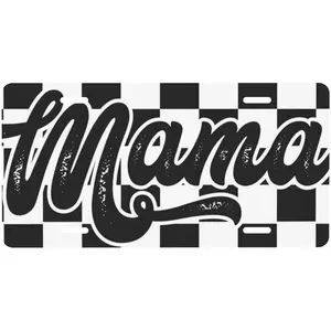 Checkered Mama Front License Plate 6x12 – Vintage Racing Flag Vanity Tag for Truck SUV – Waterproof Fade Resistant Aluminum – Gift for Mom