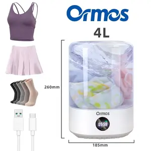 Portable Mini Washing Machine USB Rechargeable Cordless Washer For Underwear, Socks, Baby Clothes, 4L Capacity With Digital Control