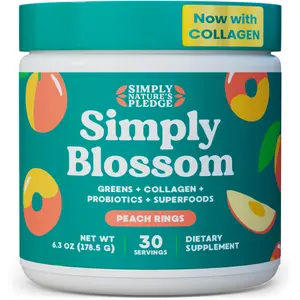 Simply Blossom Nutrition Daily Greens & Superfood Powder + Collagen + Probiotics for Women's Digestive Health & Bloating Relief. Help Your Health Bloom - 30 Day Supply - Peach Rings