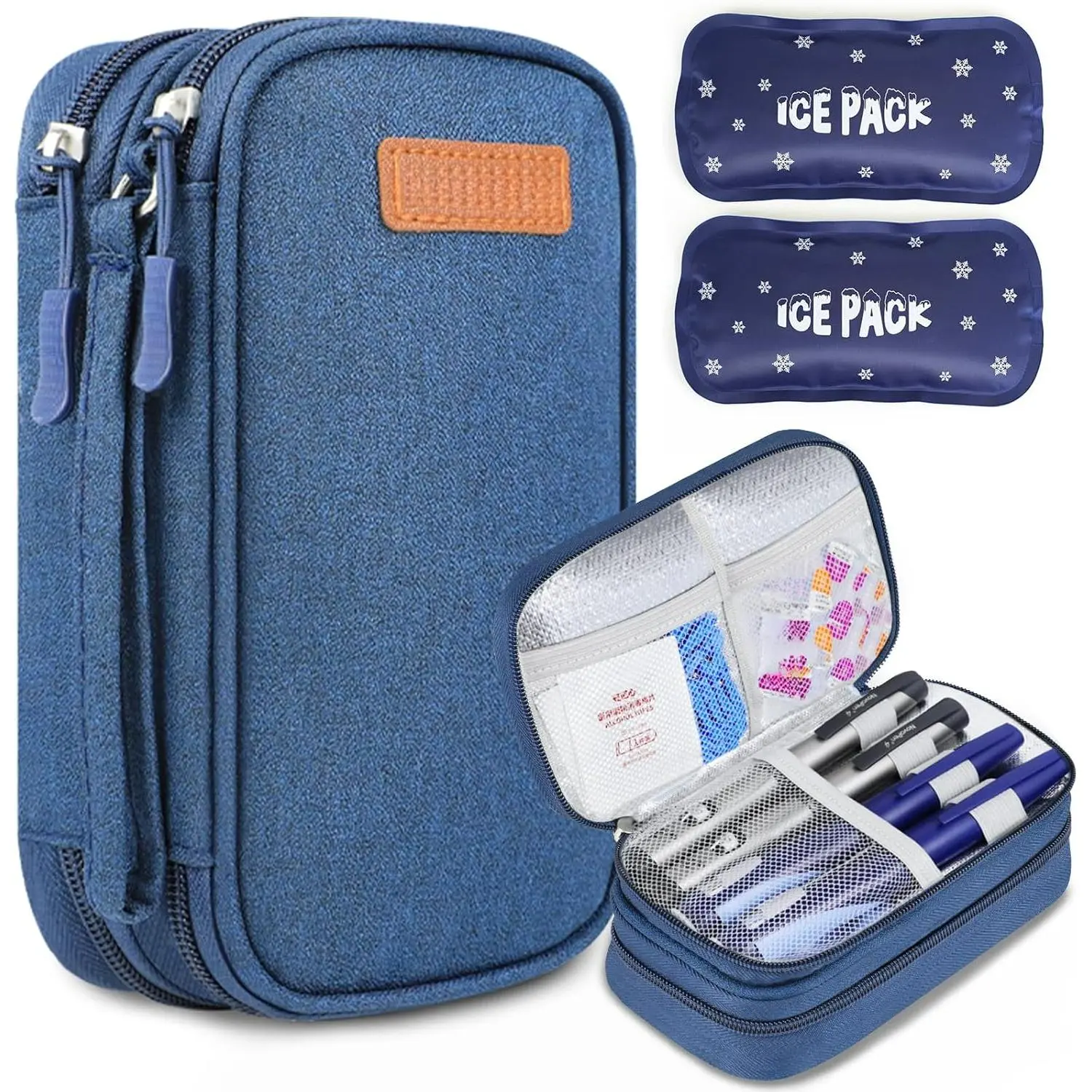 TSA-Approved Double-Layer Insulated Cooler Bag (Blue) - Personal Cooler with 2 Reusable Ice Packs for Cooler, Travel Pouches, Airplane Travel Home Organizer Storage Bag Insulation Bag