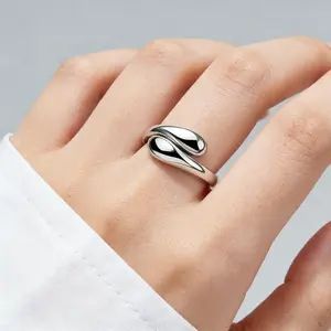 Minimalist Silver Tone Open Ring for Women, Adjustable Chunky Wrap Ring, Smooth Polished Statement Finger Ring for Everyday Wear