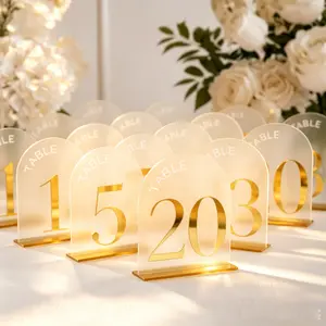 Adiison Frosted Arch Wedding Table Numbers11-20 1-10 w/Stands, Gold Foil Printed 5x7 Acrylic Display Signs Holders, for Centerpiece, Reception, Decoration, Party, Anniversary, Event Frosted Acrylic Wedding Place Cards for Banquet Table Decorations
