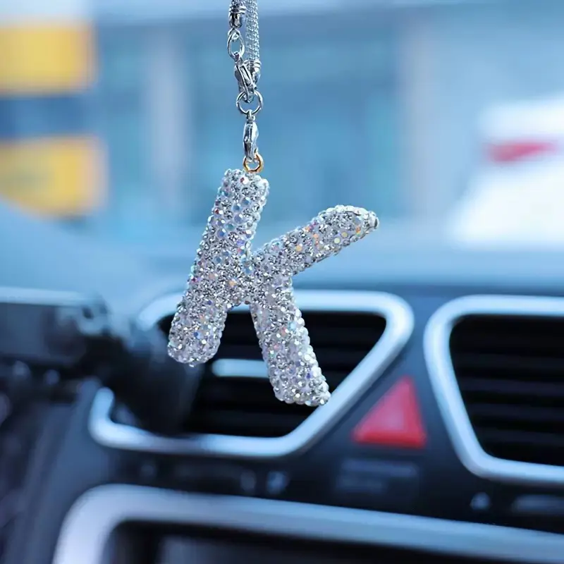 Women's Crystal Letter Pendant Boujee Car Accessories, Bling Car Accessories, Sparkling Car Accessories, Car Trinkets, letter Cute Rhinestone Rearview Mirror Decor, Charm Interior Car Decoration for Girls, Wife, Valentine's Day, Christmas