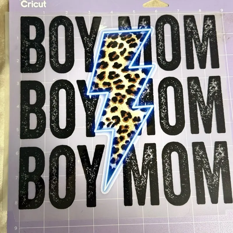 Cricut Mama Heat Transfer Pack Easy Application Long Lasting Boy Mom Design with Leopard Print Lightning Bolt
