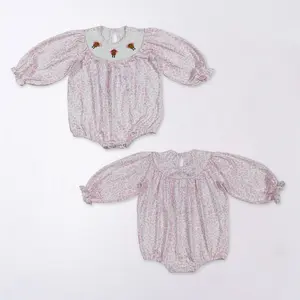 Thanksgiving pink embroidered turkey baby romper