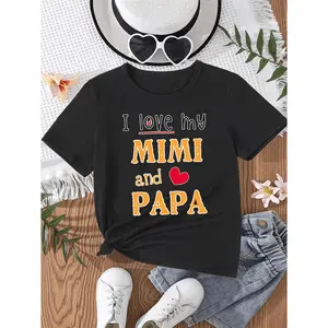 I LOVE MY MOMO AND LOVE PAPA Printed 100% Cotton Round Neck Girls T-shirt