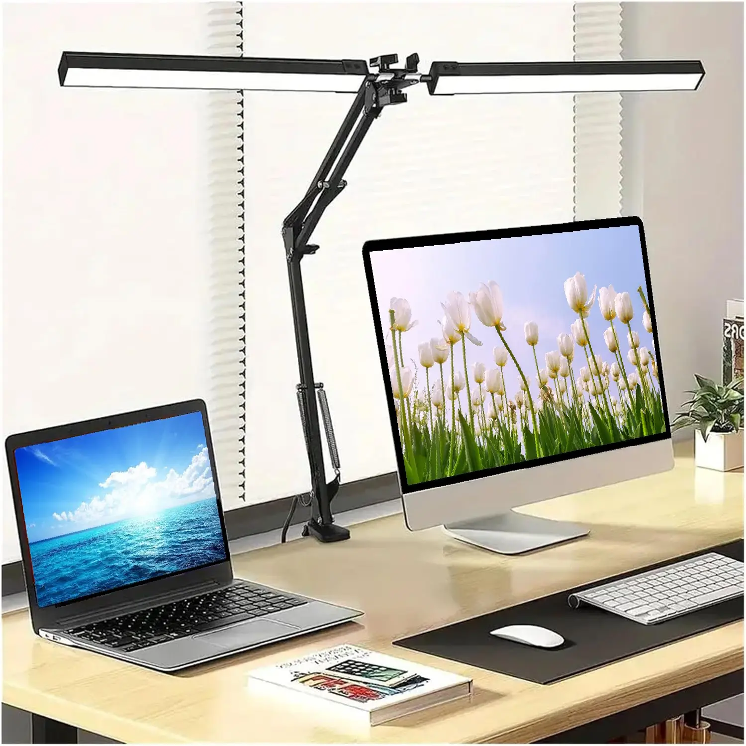 Metal Desk Lamp with Clamp, Swing Arm, Architect Adjustable Long Gooseneck Table Lamp, Clip Desk Lights for Home Office, Work, Study, Reading