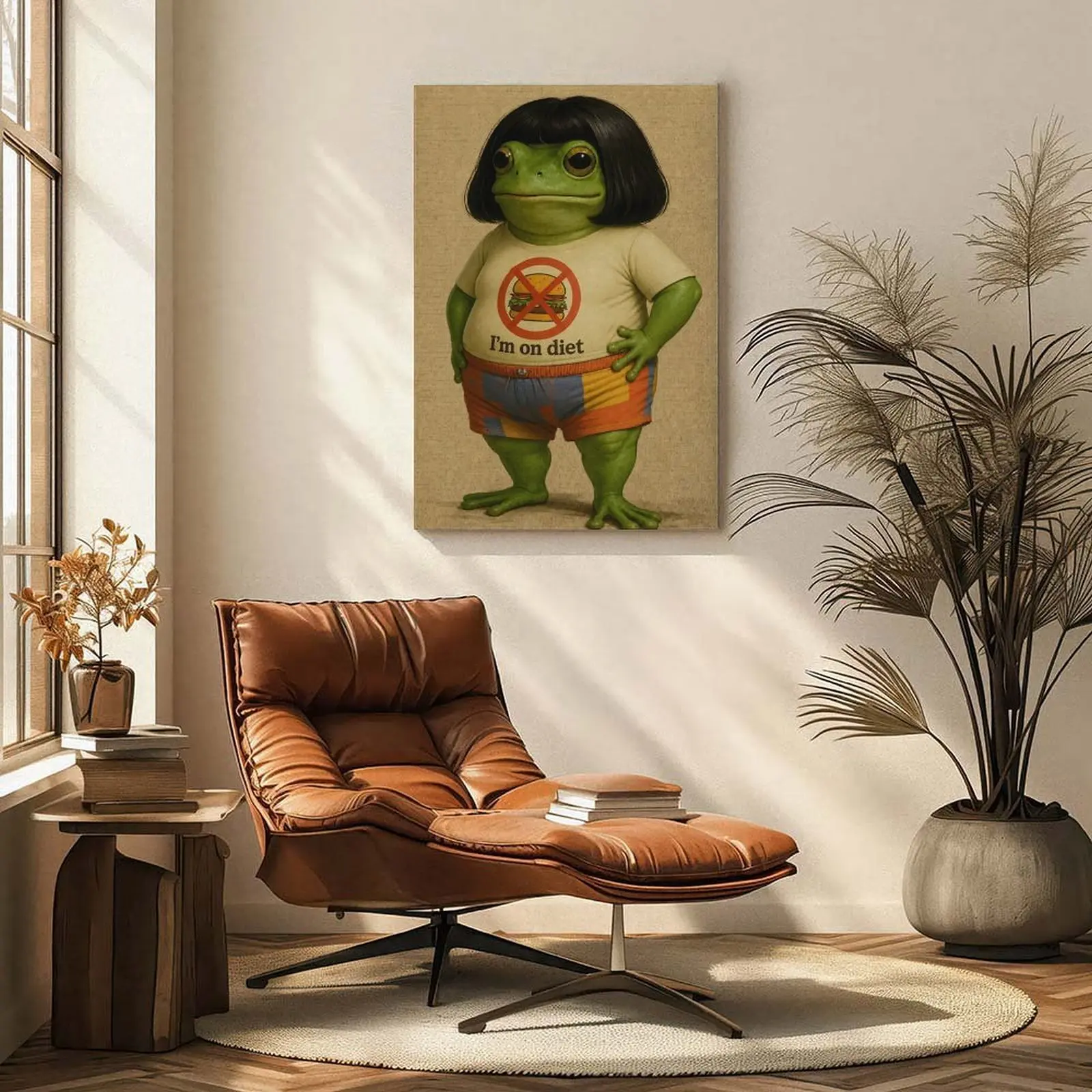 Funny Chubby Frog Canvas Wall Art - Bubble Head Cartoon Animal Poster, Whimsical Kids Room Decor, Cute Meme Frog Print for Playroom Bedroom Nursery Gift