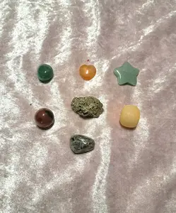 Joy & Energy 7-Pc Energy Set - Carnelian Sphere Pyrite Green Aventurine, Orange Calcite Tumbles Crystals Gemstones Set
