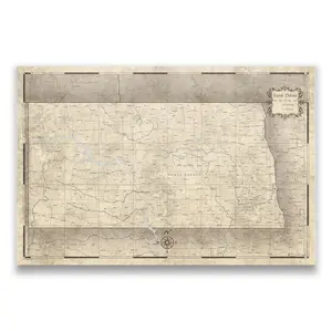 Push Pin North Dakota Map (Pin Board) - Rustic Vintage