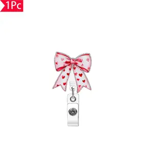 Retro Floral Bow Glitter Badge Reel, ID Badge Holder, Elegant Sweet ID Clip, Perfect for Retro Sweet Lovers, Stylish Accessory for Any