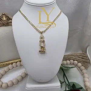LaYaiBoutique #2273 Saint Lazarus necklace and pendant, 14k gold plated, High Quality