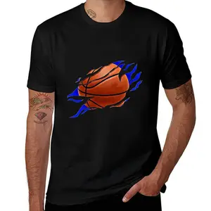 3D Basketball Tear Through Graphic Tee - Retro Sports Fan Streetwear - Available in Black & White - Shipped from NY