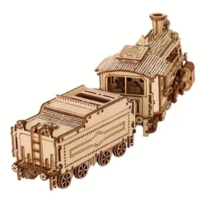 3D Wooden Puzzle Kit, 1:80 Scale Mechanical Train Model Set, Brain Teaser Building Kit, Unique Gift for Birthday Christmas