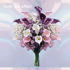 Artificial flower set, Artificial cemetery bouquet set with calla lilies and baby's breath, suitable for tombstones, funerals, office and hotel decoration, wedding home decoration, Christmas decoration, outdoor gardens