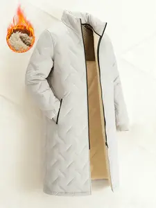 Men's Long Warm Fitted Coat Jackets for Fall & Winter, Thick Lamb Fleece Outerwear with Collared and Striped Design, Casual Comfort for Outdoor Activities, Perfect Gift for Friends and Boyfriends