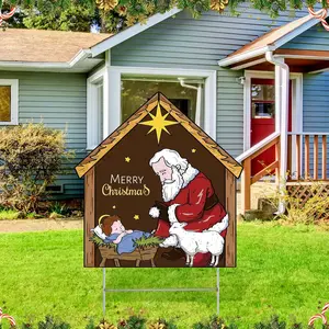 Large Kneeling Santa Nativity Scene Yard Sign for Christmas Outdoor Garden Lawn Decor Religious Decorations 23 x 30 Inch