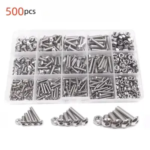 Stainless Steel Screw & Nut Set, M3/M4/M5 Screw & Nut Set, Round Head Internal Hexagon Screw, Hex Cap Screws, Self Drilling Screws, Anchor Screws, Suitable for Home Decoration Mechanical Installation Fixation