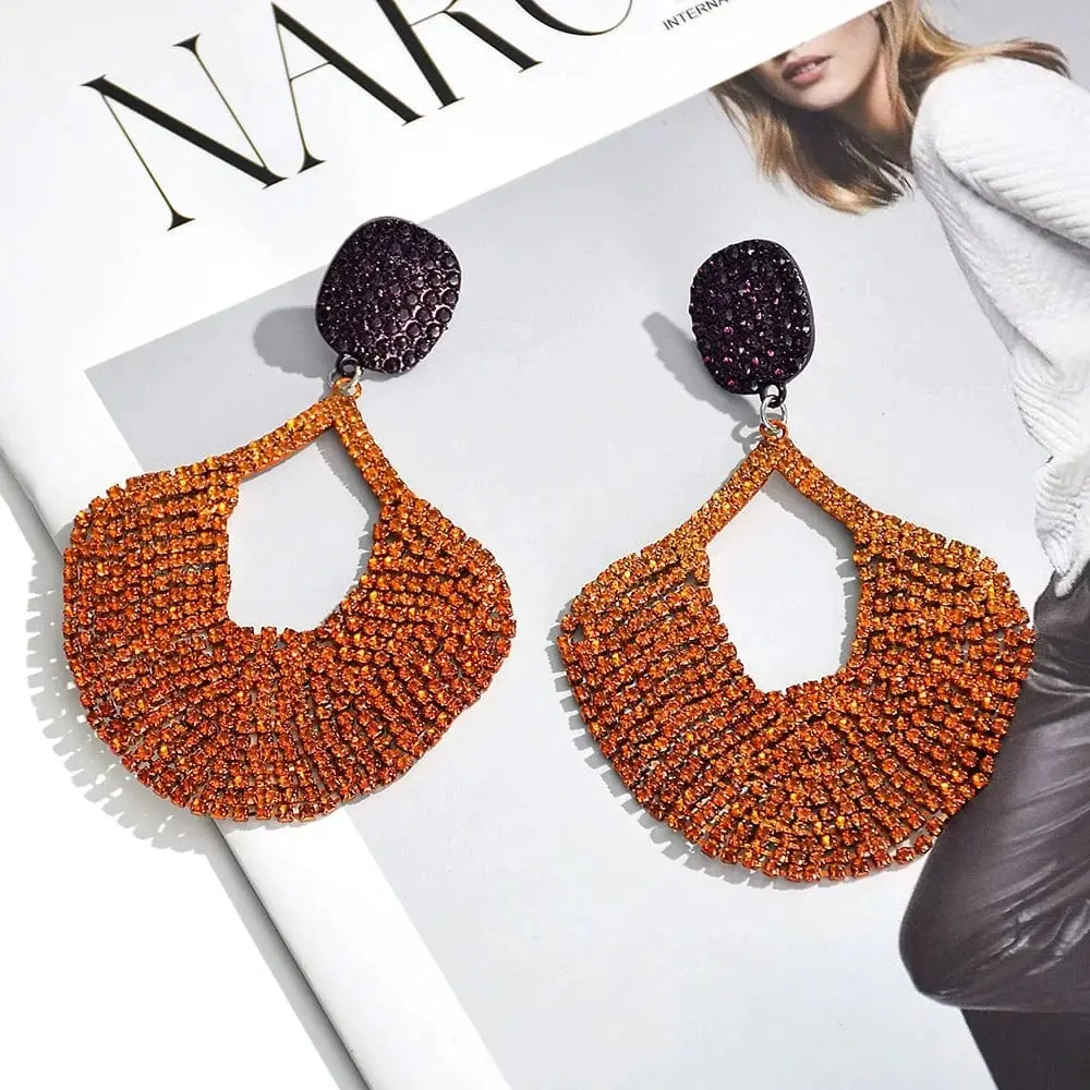 Luxurious Long Tassel Rhinestone Earrings
