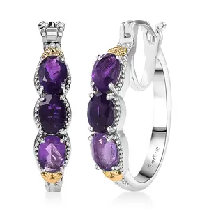 Amethyst Hoop Earring in 18K Yellow Gold Plated and Platinum Plated
