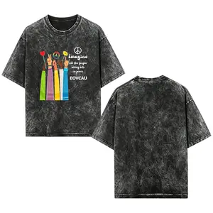 [EOVCAU]Men's Summer Loose Fit acid wash T-Shirt，Unisex， Imagine All The People Living Life In Peace Vintage Washed Graphic Short Sleeve T-Shirt，Teddy-Inspired - Peace Sign Imagine Washed Black Short-Sleeve Tee，Perfect Gift ForGirlfriend,Wife