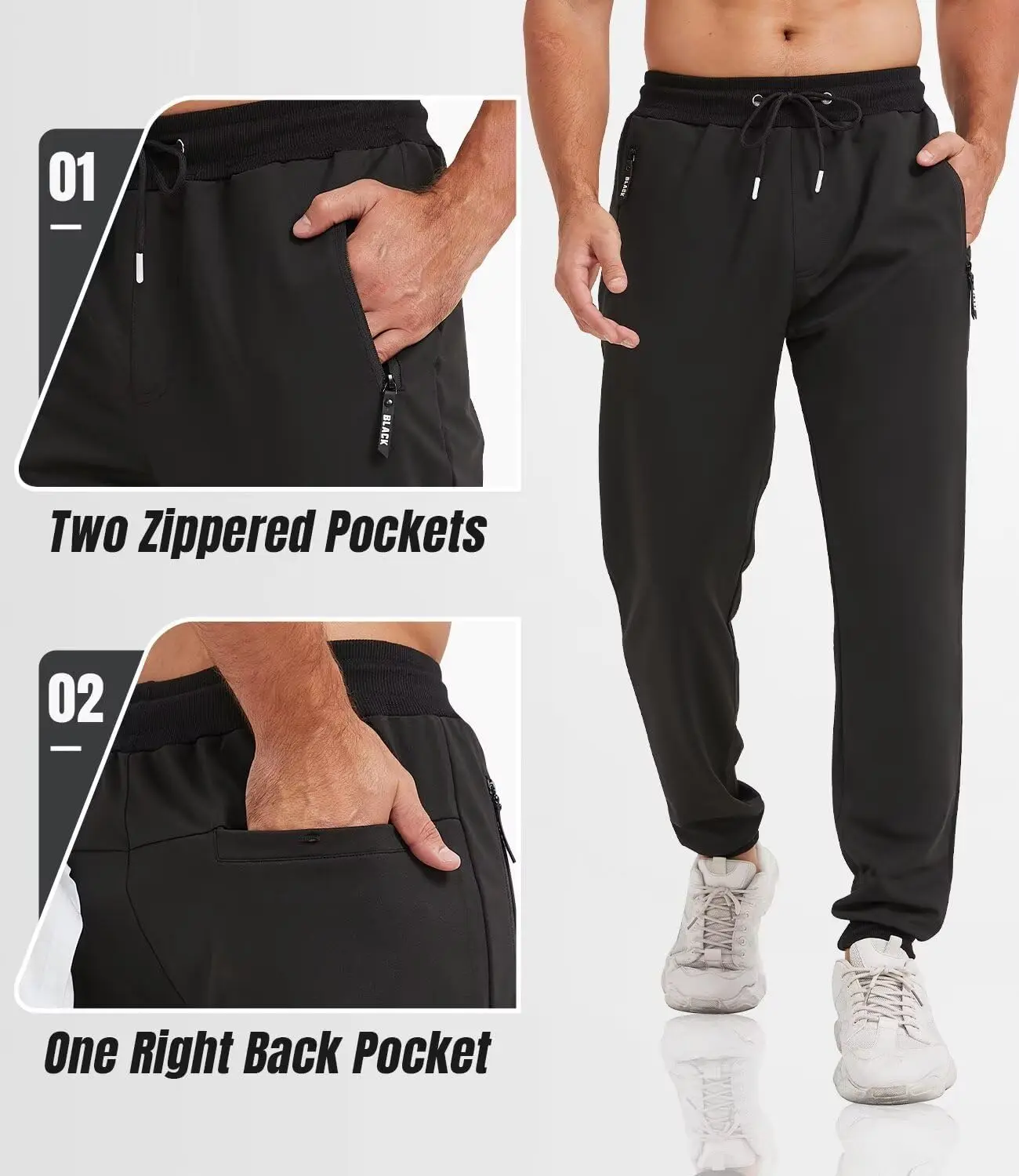 3 Pack Sweatpants for Men Tapered Mens Joggers Pants with Zip Pockets Slim Fit Running Gym Sweat Pants--B0DF7DTZH7