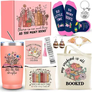 Book Lover Gifts for Women, Book Accessories Bookish Gifts with 20 Oz Tumbler Socks Tote Bag Makeup Bag Book Page Holder Bookmark  Earrings, Book Club Gifts for Readers, Librarians, Bookworms