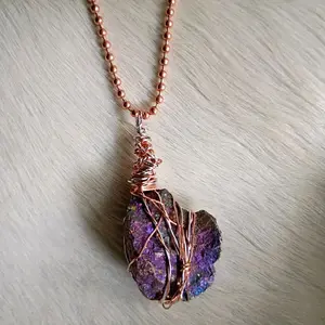 Chalcopyrite Natural Stone Copper Aluminum Wire Wrapped Pendant