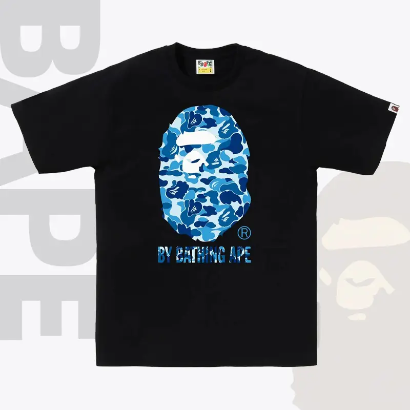 BAPE ABC CAMO APE HEAD Tee Men Women Unisex Streetwear Cotton Short Sleeve T-Shirt Blue Camouflage Graphic Tee
