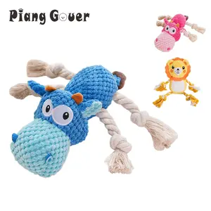 Hippopotamus Squeaky Dog Toy for Medium Dogs | Durable Plush Chew Toy with Rope for Interactive Play & Dental Health | Adorable Animal Shape Pet Supplies