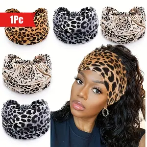 1pc Knitted Elastane Fashion Leopard Print Yoga Headband - Wide Knot Sports Sweatband for Normal Hair