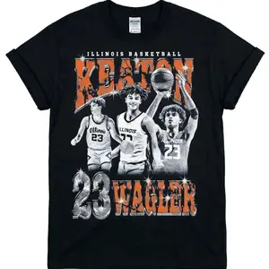 [MADE IN US] Keaton Wagler Illinois Shirt - Premium 90s Bootleg Graphic Tee - Heather Grey Player Collage Streetwear 9F9