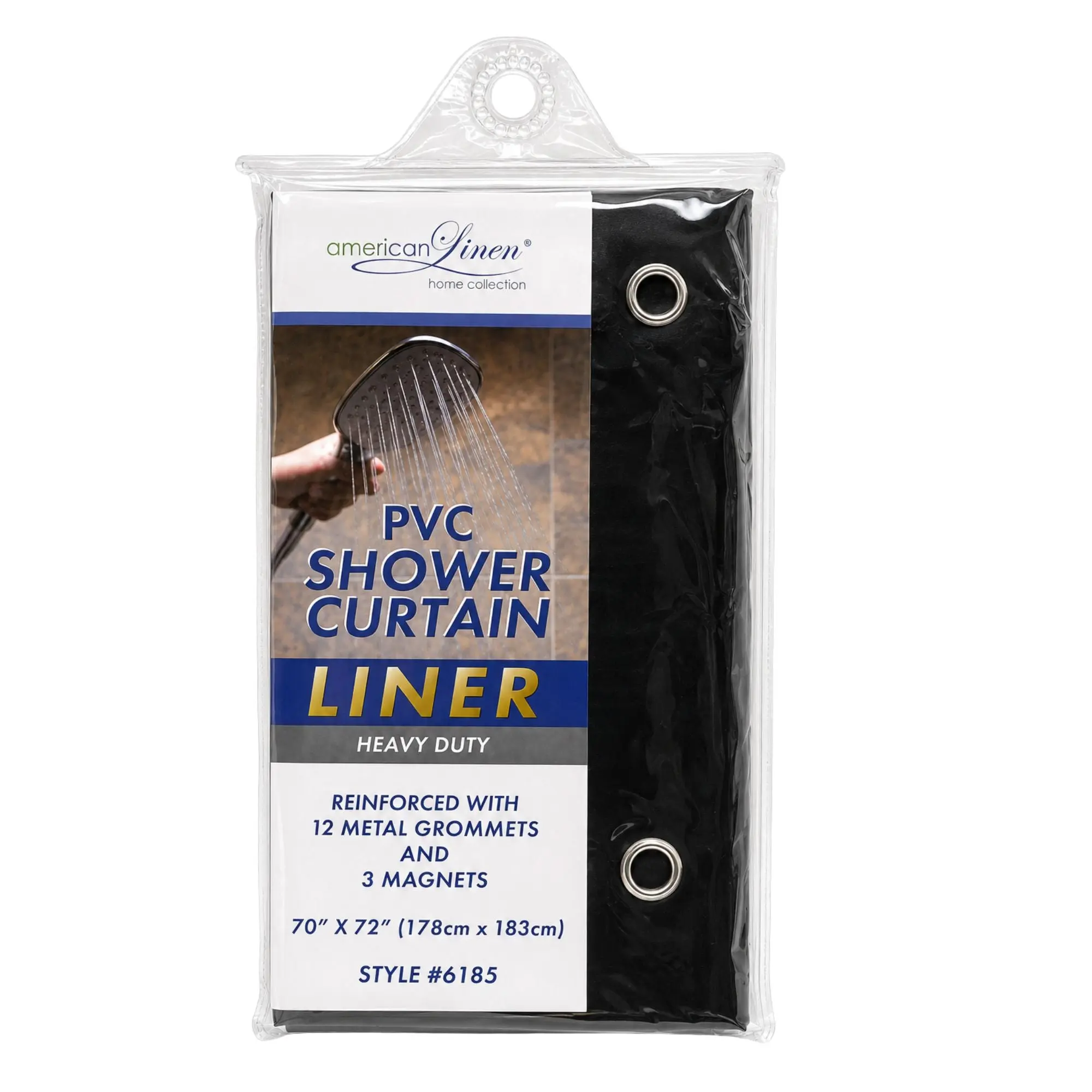 70" x 72" Heavy Duty Waterproof PVC Shower Curtain Liner with 12 Metal Grommets – Black