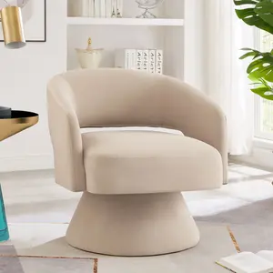 Modern 360 Degree Swivel Accent Chair Armchair, Comfy Velvet Barrel Chair for Living Room Bedroom,Round Swivel Accent Chair Corner Chair for Nursery-Taupe