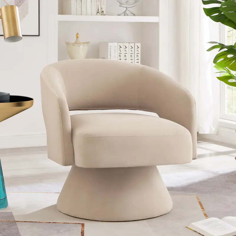 Modern 360 Degree Swivel Accent Chair Armchair, Comfy Velvet Barrel Chair for Living Room Bedroom,Round Swivel Accent Chair Corner Chair for Nursery-Taupe