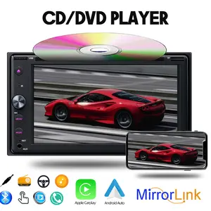 Double Din Car Stereo with CD/DVD Player Apple Carplay & Android Auto, 6.2 Inch Car Radio with Bluetooth Touch Screen, Mirror Link,USB/TF/AUX Input, AM/FM
