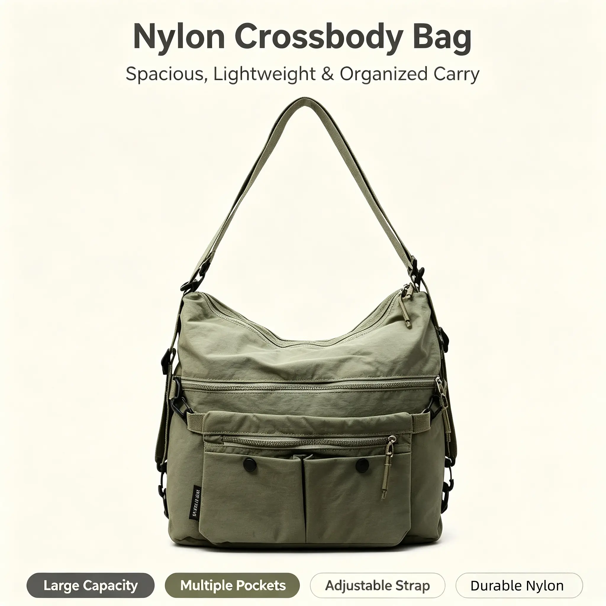 Women's Plain Smooth Wear-Resistant Nylon Crossbody Bag with Multi-Pockets & Adjustable Strap - Trendy Work Bag, Versatile Premium Casual Daily Shoulder Purse for Commute & Everyday Use, Crossbody Bags For Women, Work Bags