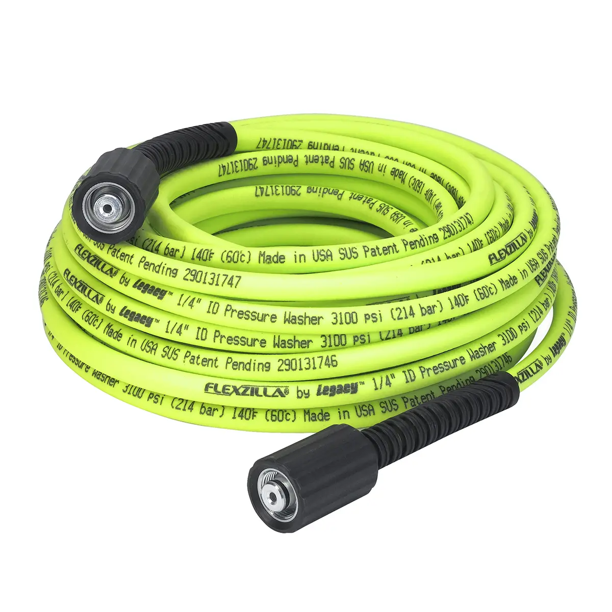 Flexzilla High Pressure Garden Hose HFZPW3450ME - 0.25 in. (1/4 in.) x 50 ft., M22 Fittings, Zilla Green, Flexible Bend, Extreme Flexibility, 3100 psi