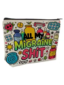 "All My Migraine Shit Makeup Bag - Large Capacity Toiletry Organizer for Pills, Vitamins, Cosmetics & Small Essentials | Funny Chronic Illness Awareness Gift for Her, Mom, Bestie, Girlfriend on Christmas, Birthday, Mother's Day | Medical Humor Accessories