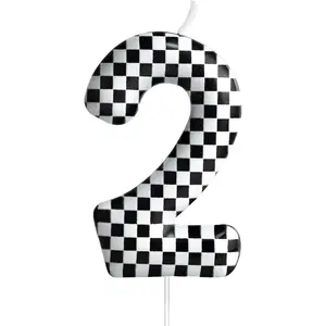 Racing Cars Themed Birthday Candle Number 2 Checkered Candle Birthday Party Decoration Cake Topper for Racing Car Party Decoration Theme Party Supplies (Number 2)