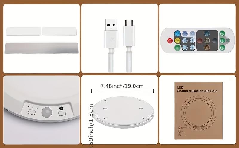 EISSLOLY Rechargeable LED Motion Sensor Ceiling Light, 3 Color Temperatures Dimmable, Wireless Magnetic Closet Light, Battery Operated Flush Mount Ceiling Lamp for Hallway, Stair, Garage, Bedroom, Closet, Emergency Light