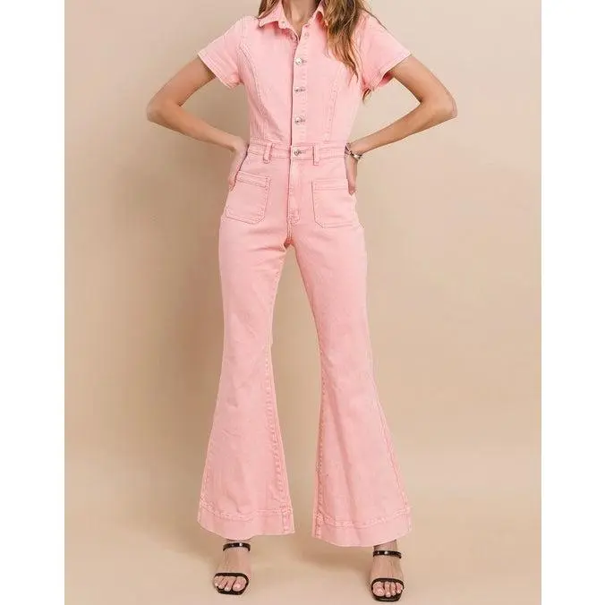 DENIM FLARED JUMPSUIT
