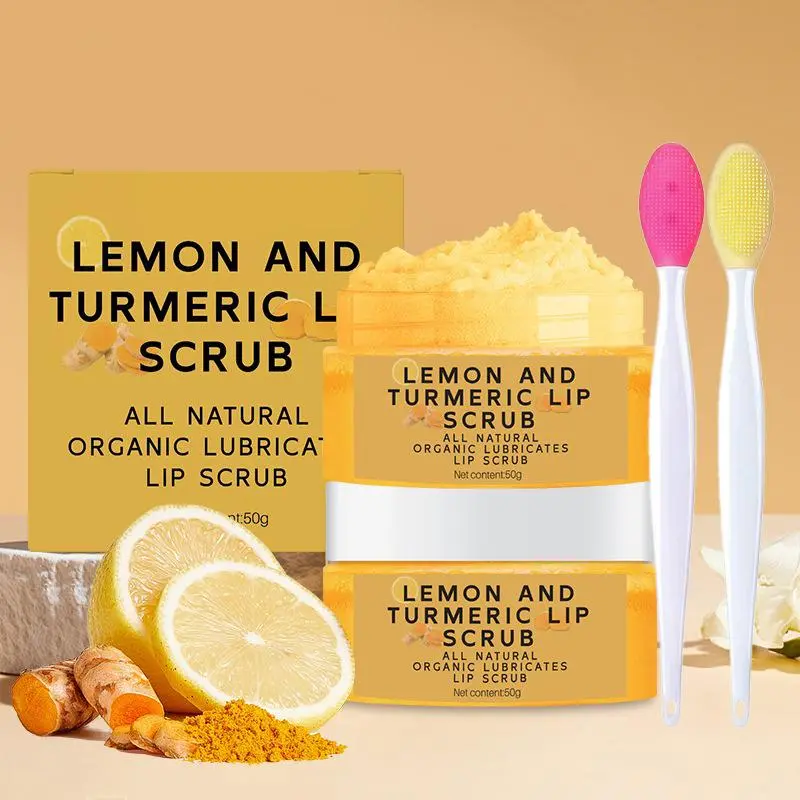 Lip Scrub Set with Lemon and Turmeric Lip Exfoliator Paste and Lip Brush, Brightening Lip Care Kit, Lip Treatments, 1 Piece, Non-Flammable Aerosol Safe, Exfoliant