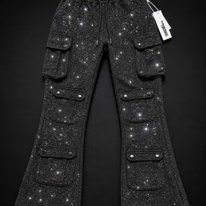 Streetwear Cargo Pants Star Design Wide Leg Black Joggers