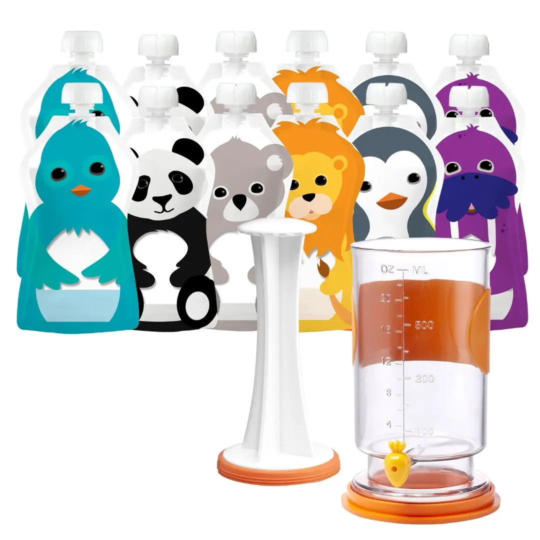 Squooshi Universal Reusable Pouch Filling Station®   + Small 12 Pack of Reusable Food Pouches Kitchen